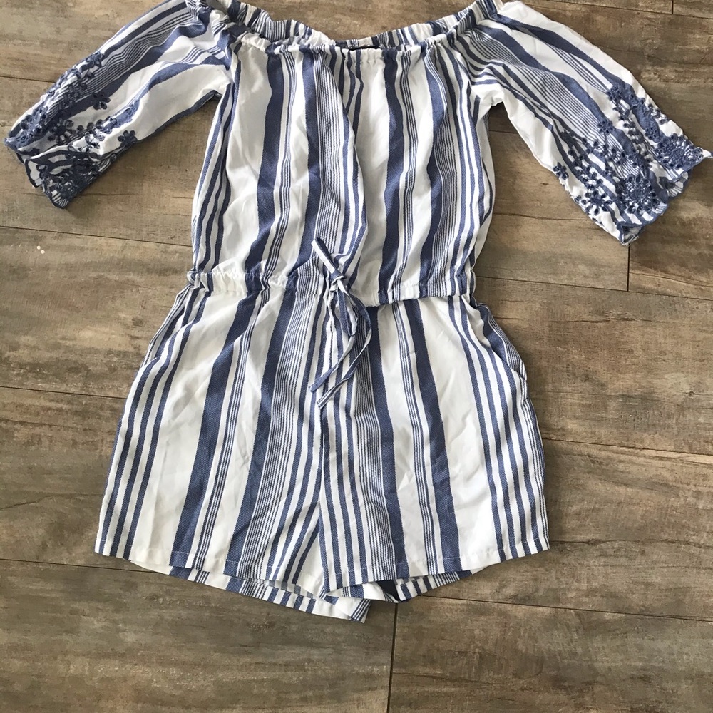 Blue striped romper